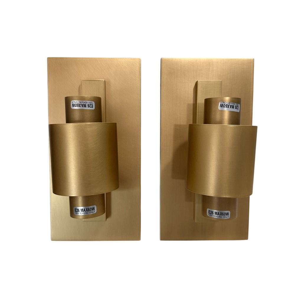 Champagne Brass Wall Sconces (2) Clear Glass Tube Vanity Lights Bathroom Hallway - Picture 2 of 16